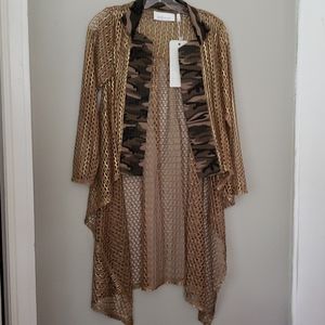 NWTS Gold Open Weave Camo Trim Hilow FreeFall Top